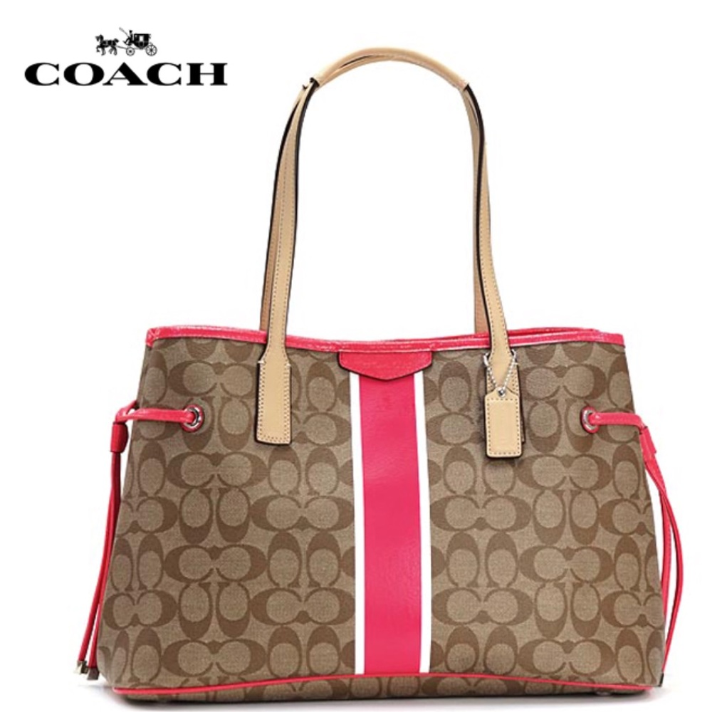 Coach Pink Brown Signature Leather Tote